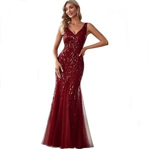 Mermaid Long Evening Burgundy Dress